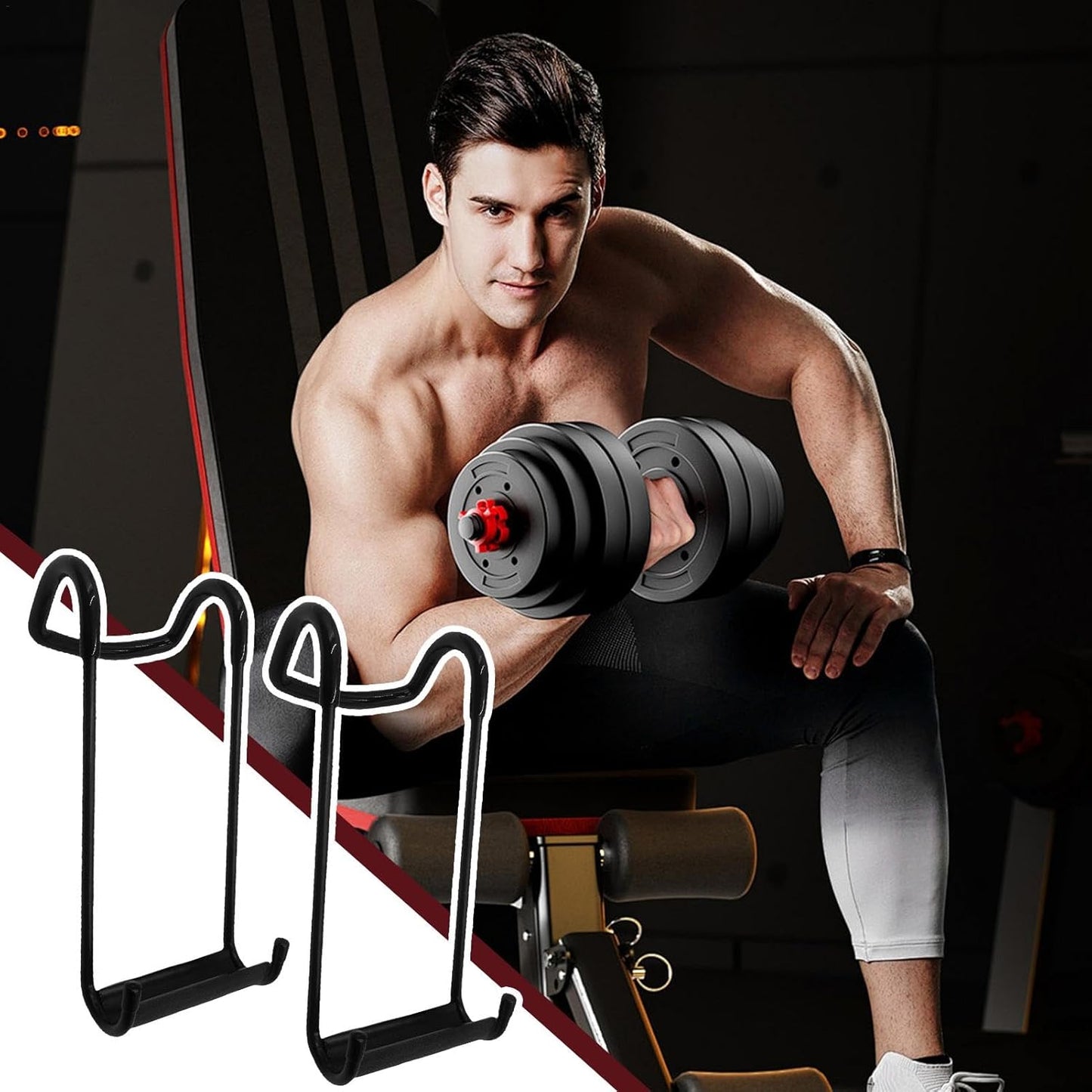 Mlllokfki Dumbbells Spotter Rack, Bench Press Attachments, Dumbbell Hooks for Workouts, Strength Training Accessories, Weightlifting Safety Gear, Adjustable Men Dumbbell Holder for Women