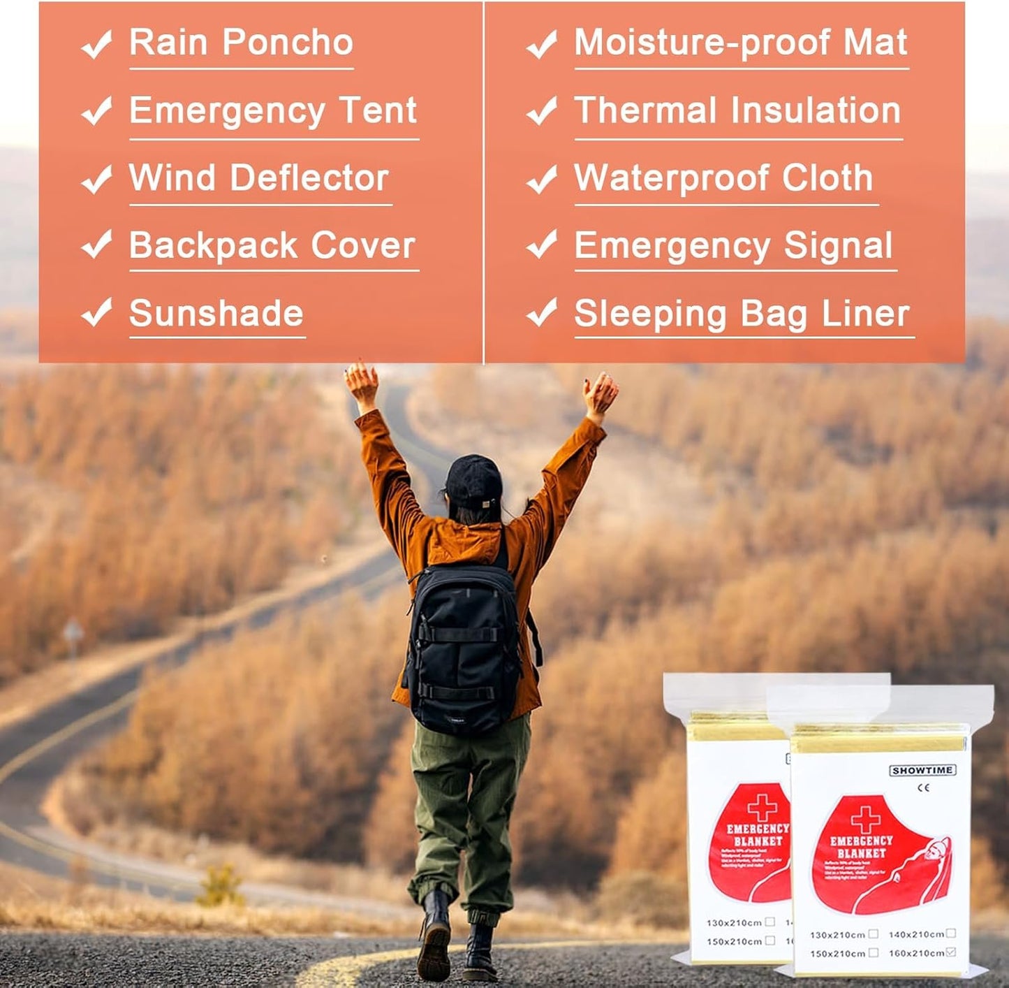 KIDOFLY Gold&Silver Mylar Thermal Emergency Blankets (10 Pack) - Survival Blanket for Outdoor Camping, Hiking, First Aid, Marathon & Bug Out Bag Essentials