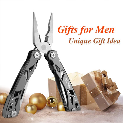 TACTIMAN 15-in-1 Multi Tool Pocket Knife, Tactical Multitool Knife Pliers, Camping Survival Gear with Knife Saw Scissors Serrated Blade Bottle Can Opener Screwdrivers Safety Lock, Unique Gifts for Men