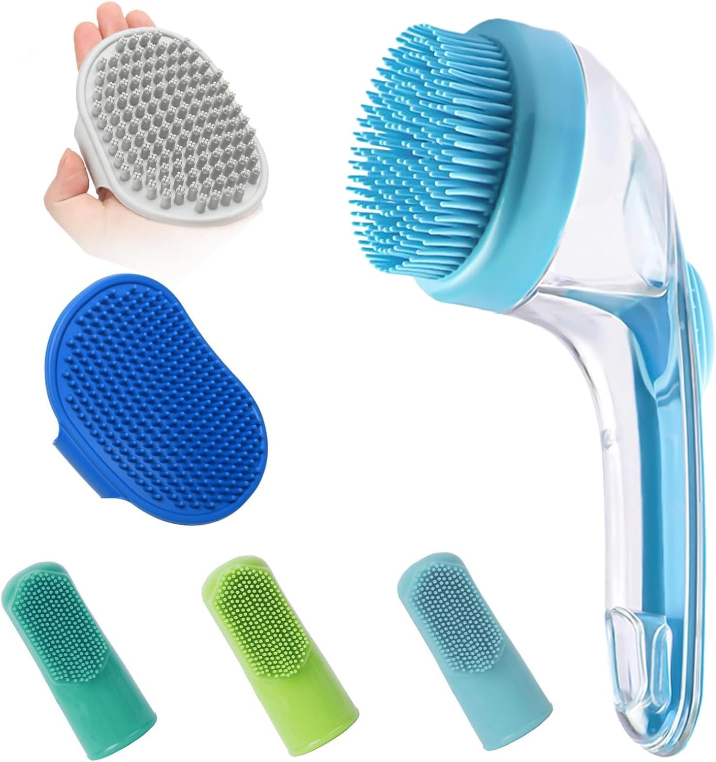 Reusable Dog Bath Brush, Short Hair Dogs Bath Scrubberr, Sturdy Silicone Soft Pet Grooming Accessories for Washing, Massaging, Showerhead and Teeth Cleaning