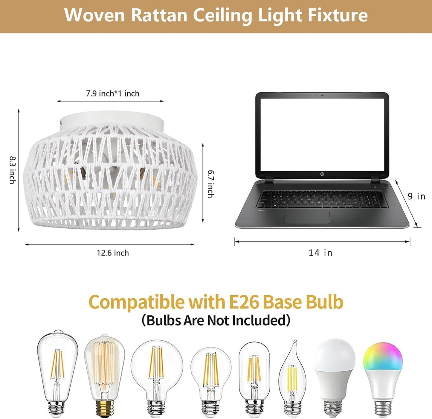 CWarmozy Semi Flush Mount 3-Light White Ceiling Light Fixture Boho Chandelier Light Fixtures Woven Rattan Small Chandelier for Dining Room Entryway Hallway Kitchen Island Dining Room Office