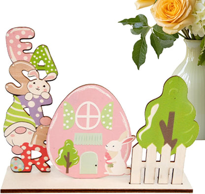 Wooden Easter Gnome Bunny House Sign, Easter Tabletop Decorations, Cute Rabbit Holiday Decor, Art Craft Centerpieces, Easter Dining Table Signs, Collectible Wooden Table Decor for Easter Celebration