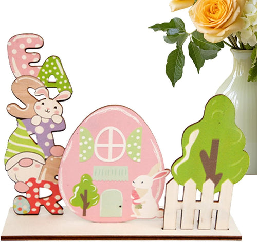 Wooden Easter Gnome Bunny House Sign, Easter Tabletop Decorations, Cute Rabbit Holiday Decor, Art Craft Centerpieces, Easter Dining Table Signs, Collectible Wooden Table Decor for Easter Celebration