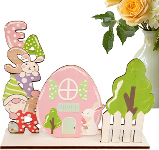Wooden Easter Gnome Bunny House Sign, Easter Tabletop Decorations, Cute Rabbit Holiday Decor, Art Craft Centerpieces, Easter Dining Table Signs, Collectible Wooden Table Decor for Easter Celebration