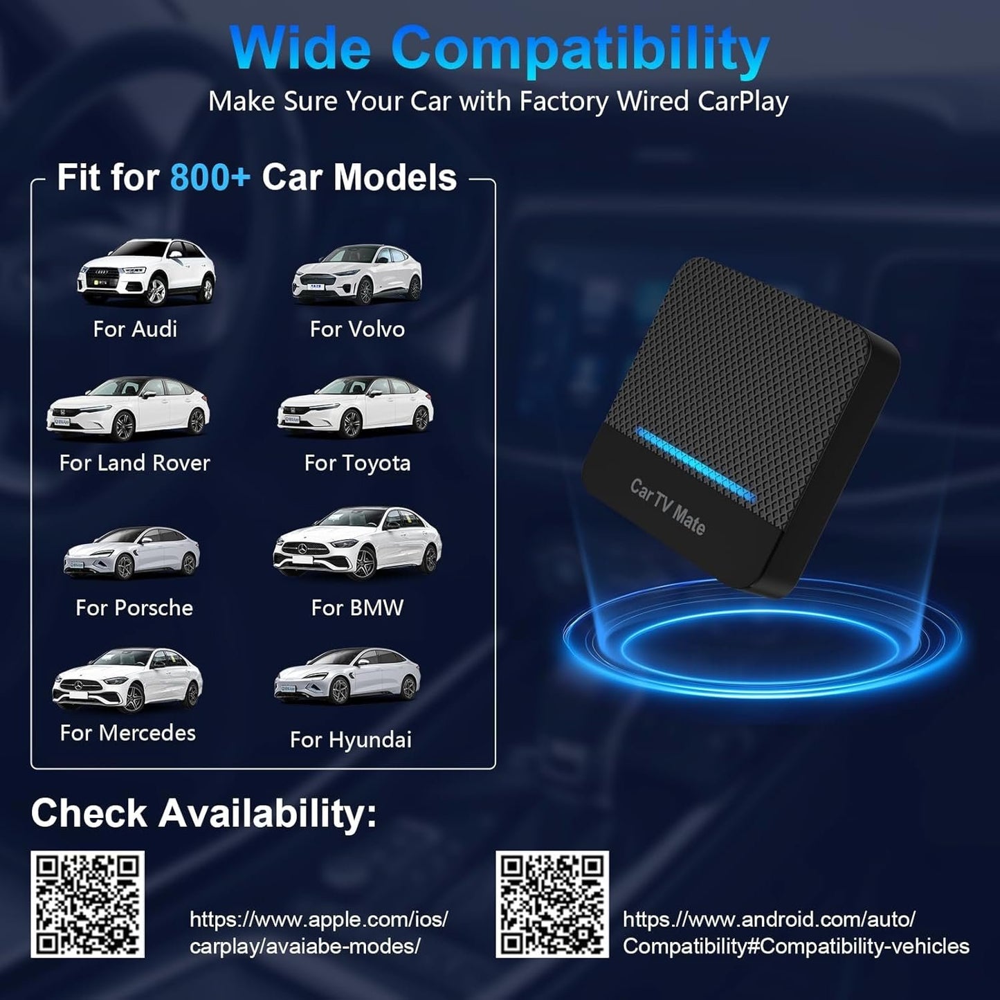 Car TV Mate, 2025 2 in 1 Car TV Mate Pro with Wireless CarPlay for OEM Wired CarPlay Cars, Fire TV Stick Converter with 5.8GHz WiFi for Game Machine/Set-top Boxes, Wireless CarPlay Adapter for iPhone