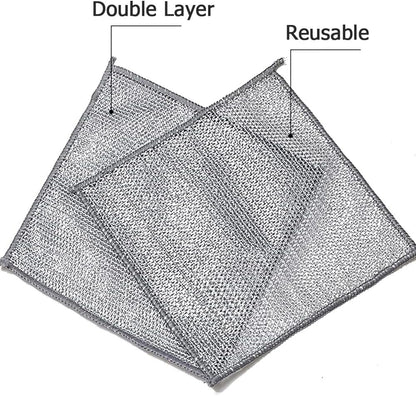 YinQin 6 PCS Double Layer Wire Dishwashing Cloths Non Scratch Stainless Steel Mesh Cleaning Cloth 20x20 cm Two Layer Multi Purpose Metal Wire Dish Cloths Rag Towel for Kitchen, Dish, Sink, Stove Top