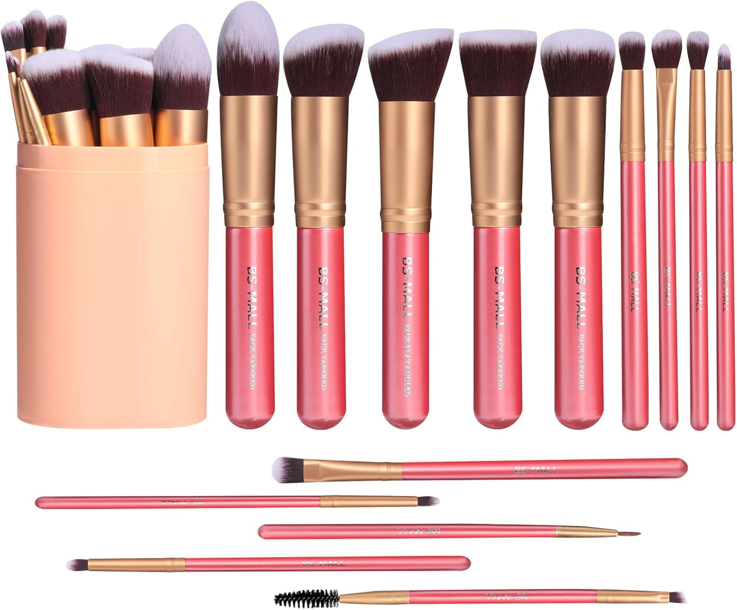 BS-MALL New 14 Pcs Makeup Brushes Premium Synthetic Kabuki Makeup Brush Set Cosmetics Foundation Blending Blush Eyeliner Face Powder Brush Makeup Brush Kit(golden Pink)