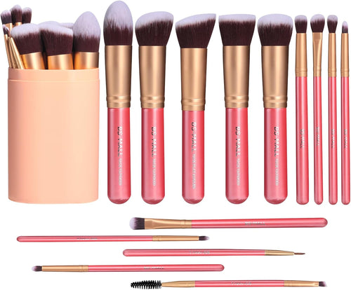 BS-MALL New 14 Pcs Makeup Brushes Premium Synthetic Kabuki Makeup Brush Set Cosmetics Foundation Blending Blush Eyeliner Face Powder Brush Makeup Brush Kit(golden Pink)