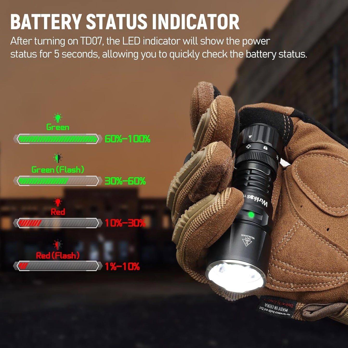 Wurkkos TD07 LED Tactical Flashlight, USB-C Rechargeable Flashlights, 1300 High Lumen EDC Small Flashlight, Turbo/Strobe Momentary, IP68 Waterproof, 6 Lighting Modes, Flash light for Emergency Camping