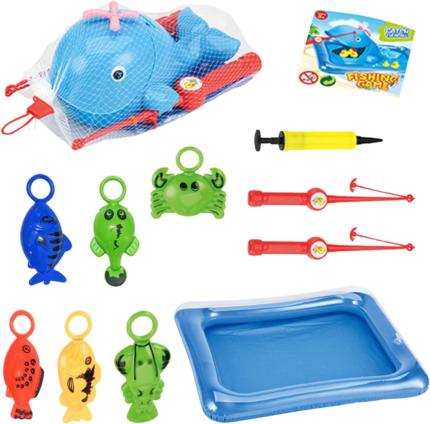 Toddler Fishing Toy Set – Inflatable Swimming Fish Pool Game with Hand Pump | Water Table Bathtub Toy for Summer Outdoor Play, Bath Time Fun & Kiddie Party Favors – Interactive Bath Game for Boys & Gi