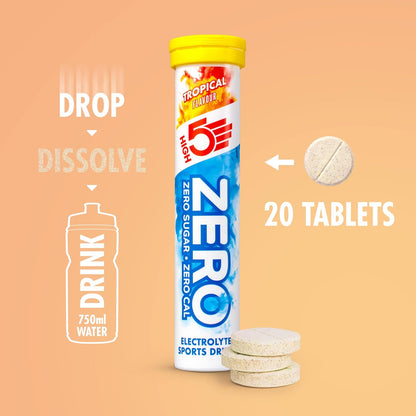 HIGH5 ZERO Electrolyte Hydration Tablets Added Vitamin C - (Tropical, 20 Tab Tube)