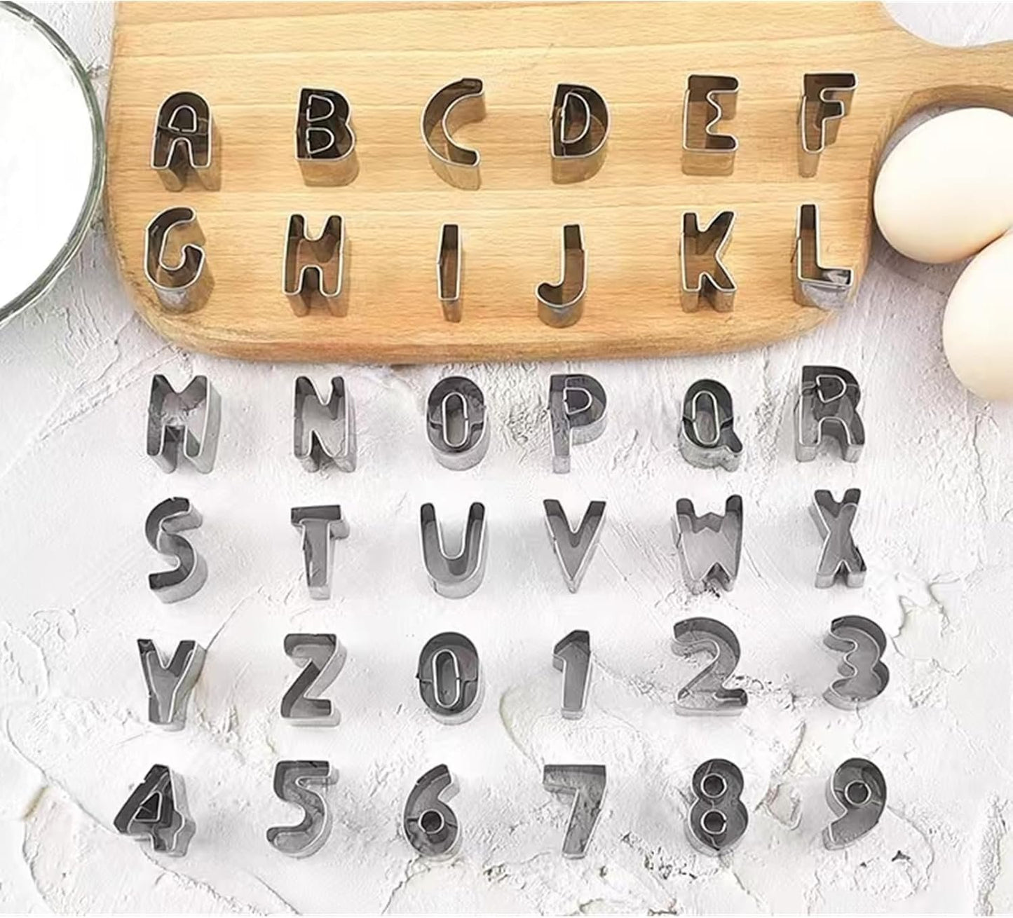 Mini Letter and Number Cookie Cutter Set, Stainless Steel Letter and Number Cookie molds for Baking, Fruit, Fudge Cookies, Cakes and Holiday Themed Parties (36 Pieces)