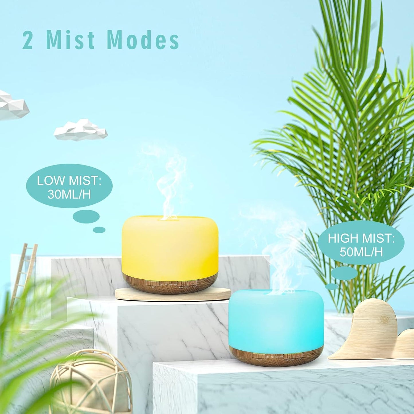 500 ml Essential Oil Diffuser, BPA Free, Silent Ultrasonic Humidifier with Remote Control, 4 Timer and 7 LED Colours – Automatic Shut-Off, Yellow