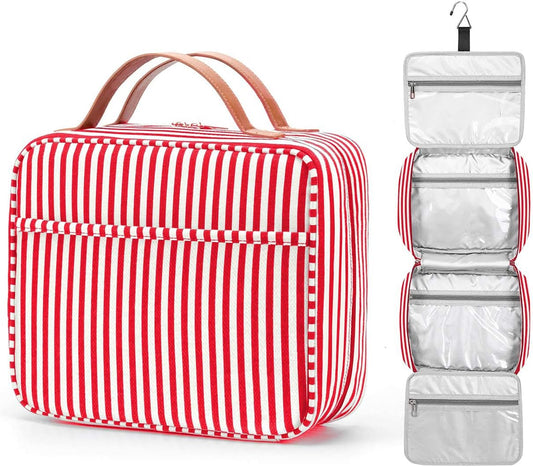 Hanging Travel Toiletry Bag, Large Capacity Cosmetic Waterproof Makeup Organiser for Women wit 4 Compartments 1 Sturdy Hook Travel Accessories Kit for Bathroom Shower（Red）