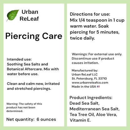 Urban ReLeaf Piercing Care 6 oz. Bag, Soothing Sea Salt & Botanical SOAK. Aftercare Solution Concentrate, Makes 90 Cups. Visit the Urban ReLeaf Store