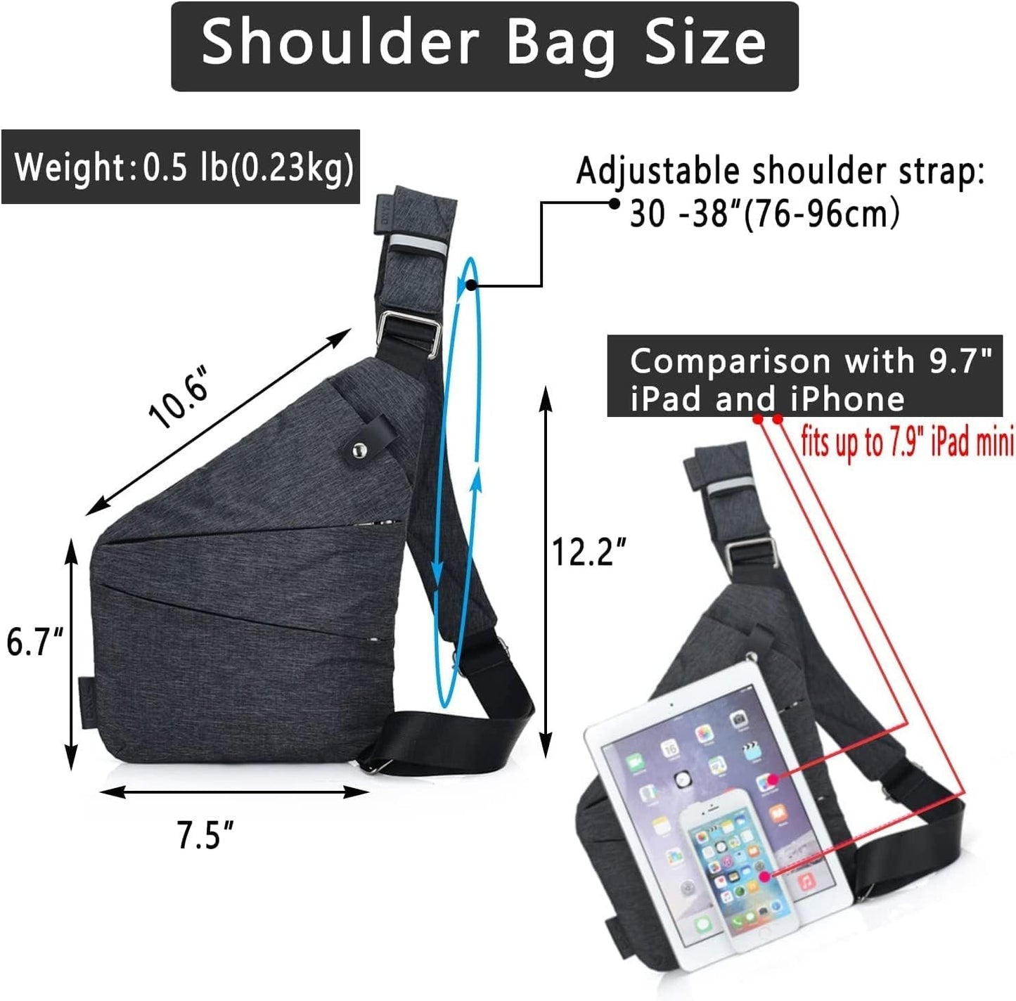 Valcen Personal Pocket Bag for Travel, Anti-Thief Crossbody Personal Pocket Bag for Men,Valcen Travel Bag,Side Crossbody Backpack for Outdoor ( Left Handed, Gray)