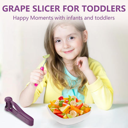 Luvan Grape Cutter for Toddlers,Grape Slicer for Baby Tomato Cherry Strawberry Cutter Tools Into 4 Pieces Vegetable Fruit Salad, Stainless Steel Quarter Corers Pitters Slicer Kitchen Gadget-Purple