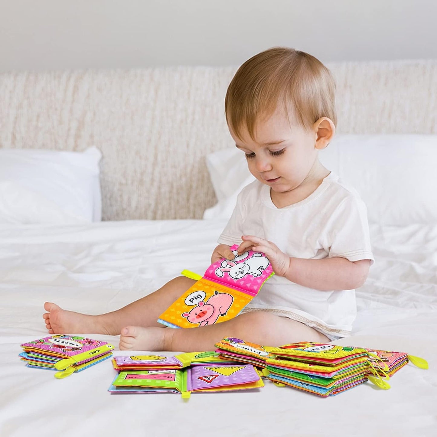 OKOOKO Soft Baby Books 12PCS Soft Cloth Books Bath Books Crinkle Washable Non-Toxic Early Education Preschool Learning Toy for Newborns Babies Infants Toddlers Kids
