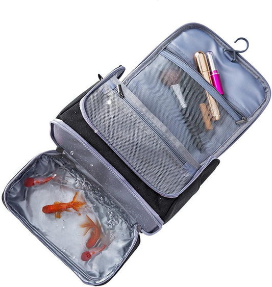 Travel Toiletry Bag, Zipper Travel Pouch, Wet Dry Separation Bag, Travel Storage Pouch, Home Travel Pouch, Portable Toiletry Storage, Toiletry Bag with Hook, Travel Organizer for Toiletries, Black,