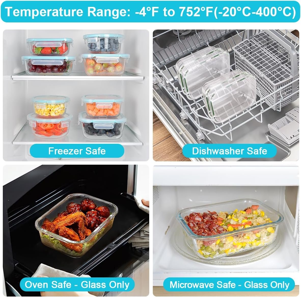 Anshine 18pack Glass Food Storage Containersï¼ŒAirtight Glass Meal Prep Containers With Lids, BPA Free & Leak Proof Lunch Box Safe for Microwave, Freezer, Dishwasher Kitchen Storage