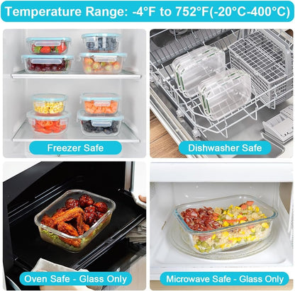 Anshine 18pack Glass Food Storage Containersï¼ŒAirtight Glass Meal Prep Containers With Lids, BPA Free & Leak Proof Lunch Box Safe for Microwave, Freezer, Dishwasher Kitchen Storage