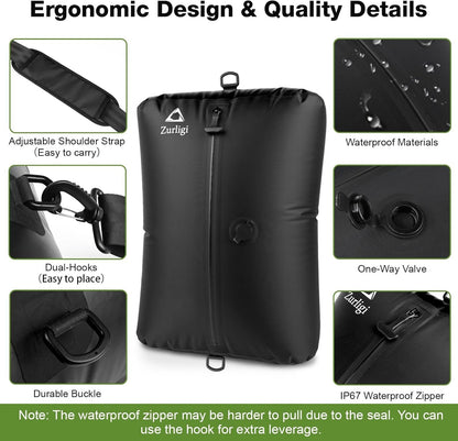 Zurligi Vacuum Bags for Travel with Pump, 40L Vacuum Compression Bag with Adjustable Shoulder Strap, IP67 Reusable Vacuum Packing Cubes for Luggage, Backpack, Suitcase, Yoga, Swim, Beach (2 PCS Black)