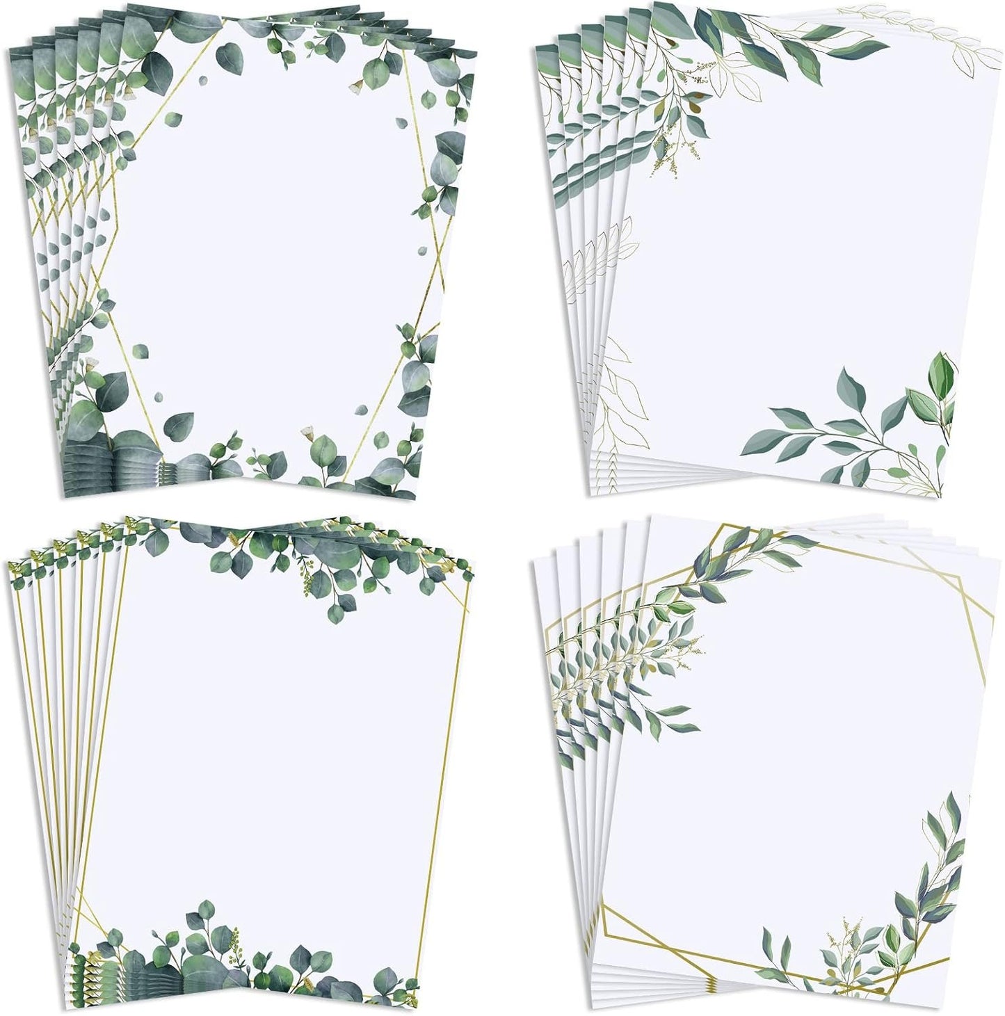 Teling 48 Sheets Decorative Printer Paper Writing Scrapbook Wedding Program Paper 8.27 x 10.6 Inches Greenery Flower Border Writing for Drawing Office Thank Greeting Stationery Supplies(Eucalyptus)