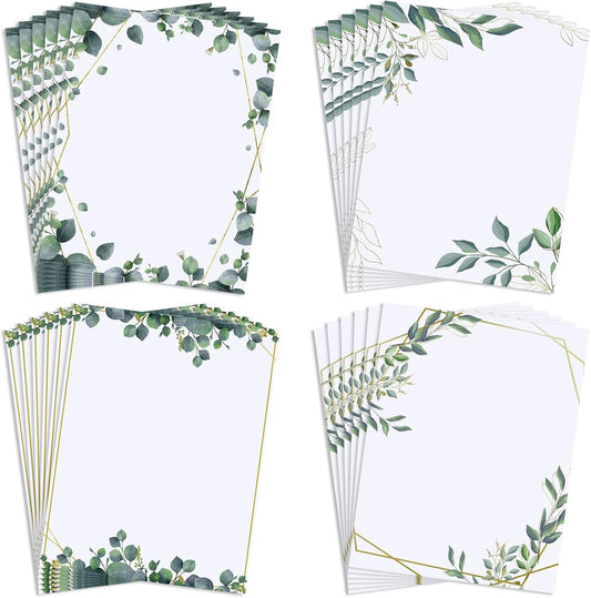 Teling 48 Sheets Decorative Printer Paper Writing Scrapbook Wedding Program Paper 8.27 x 10.6 Inches Greenery Flower Border Writing for Drawing Office Thank Greeting Stationery Supplies(Eucalyptus)