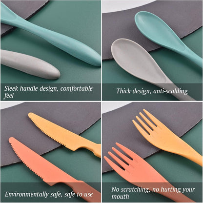 24 Pieces Forks Spoons Knife Set, Wheat Straw Cutlery Set, Reusable Flatware Set for 8, Utensils for Party, Travel, Work, Picnic, Camping or Daily Use