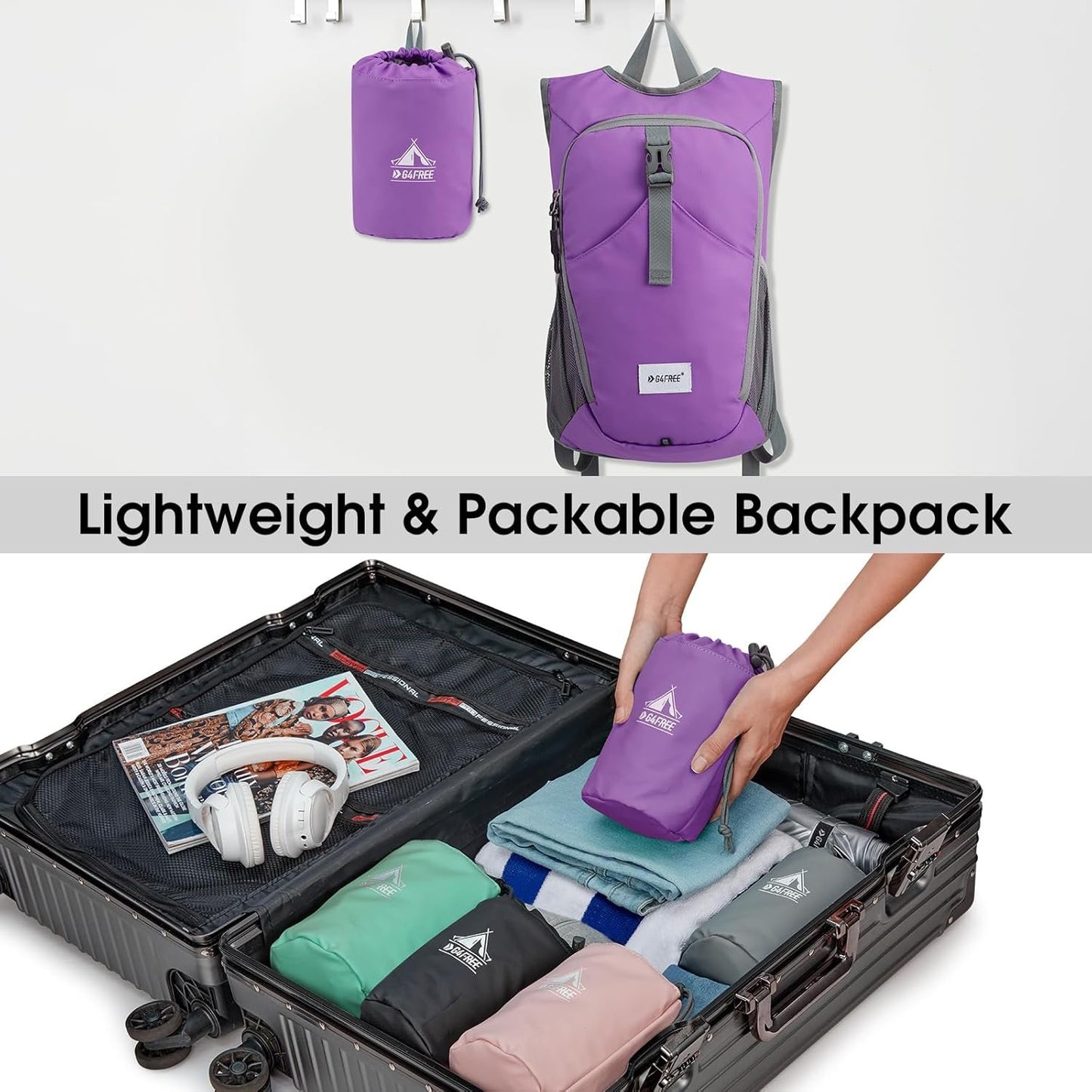G4Free 10L Hiking Backpack Waterproof Lightweight Hiking Daypack Small Outdoor Travel Foldable Shoulder Bag