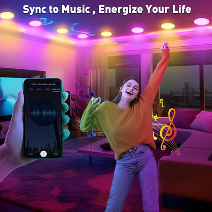 Smart Recessed Lighting 6 Inch - 6 Pack Wi-Fi Bluetooth Ultra-Thin Canless LED Recessed RGBCW Light with Junction Box 13W, 1100LM, 2700K-6500K, CRI80+ Work with Alexa/Google/Siri