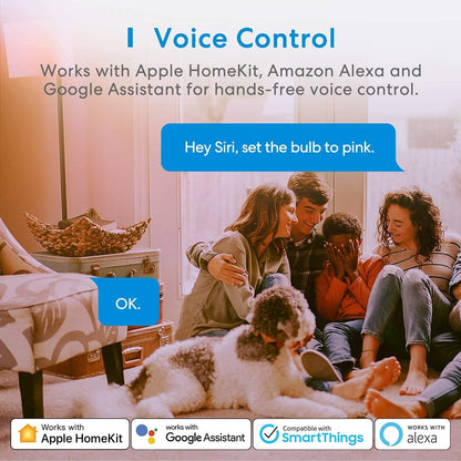 meross Smart Light Bulb, Smart WiFi LED Bulbs Compatible with Apple HomeKit Siri, Alexa, Google Assistant and SmartThings, Dimmable E27 Multicolor 2700K-6500K RGBCW, 810 Lumens 60W Equivalent, 4 Pack