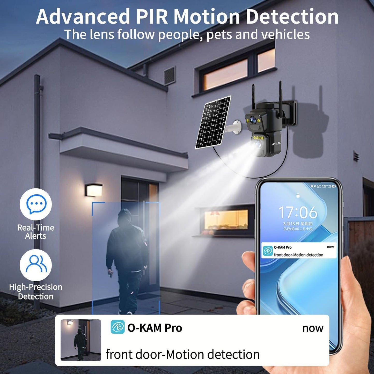 Security Cameras Outdoor WiFi,5G/2.4G Cameras for Home Security Solar Power with Dual Lens,Motion Detection,Night Vision,2-Way Audio,Weather Proof,No Subscription Fee