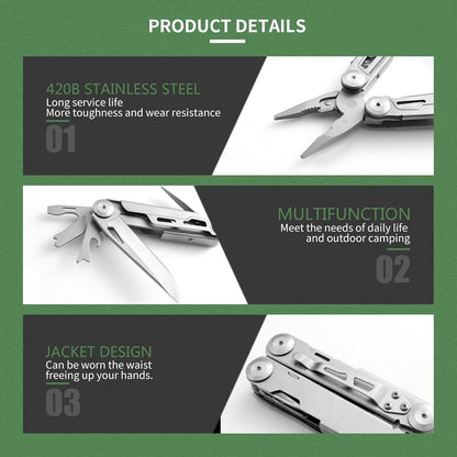 ETANPE 12-in-1 Multitool Pocket Knife, 420 Stainless Steel, Foldable Design with Pliers, Wire Cutters, Saw Blade, Scissors, Screwdrivers, Bottle Opener, Back Clip, Nylon Sheath
