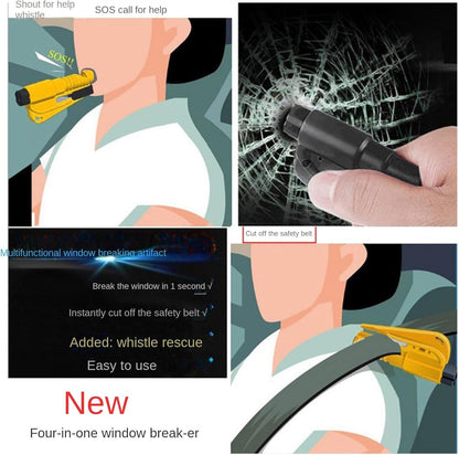 Mini Car Glass Window Safety Hammer Breaker and Emergency Whistle and Seat Belt Cutter 3 in 1 Escape Tool, 2 Pack