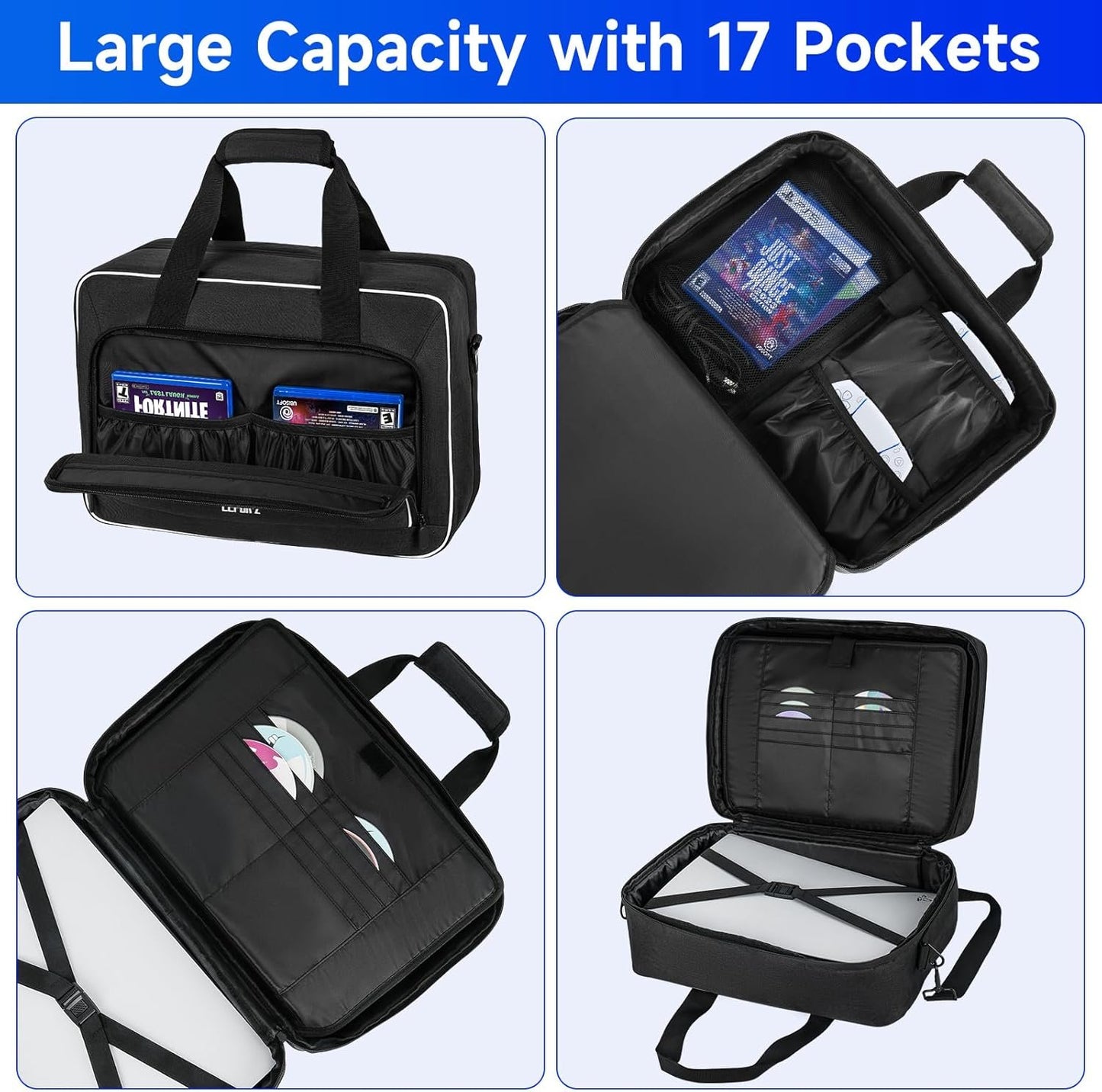 Carrying Case Compatible with PS5/PS5 Pro/PS4,Console Travel Case Compatible with Playstation 5/PS5 Digital Edition,Protective Storage Bag Fits for PS5 Controllers,Game Discs,Charger&Accessories-Black