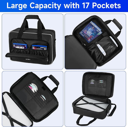 Carrying Case Compatible with PS5/PS5 Pro/PS4,Console Travel Case Compatible with Playstation 5/PS5 Digital Edition,Protective Storage Bag Fits for PS5 Controllers,Game Discs,Charger&Accessories-Black