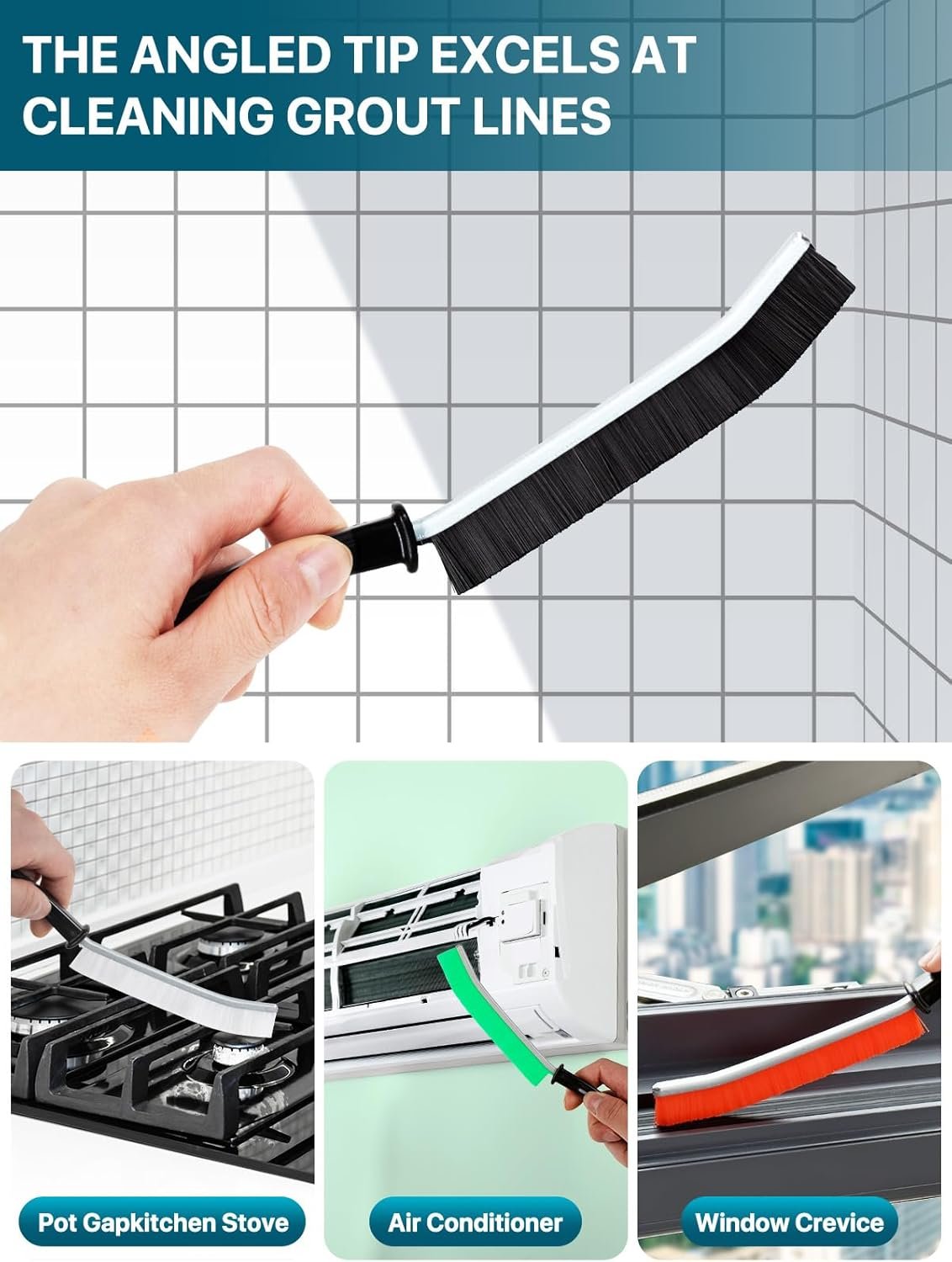 6Pcs Hard Bristle Crevice Cleaning Brush, Multifunctional Premium Crevice Cleaning Tool, Designed for Cleaning Narrow Spaces, Suitable for Toilet, Faucets,Kitchen,Grout, KOSPRIE