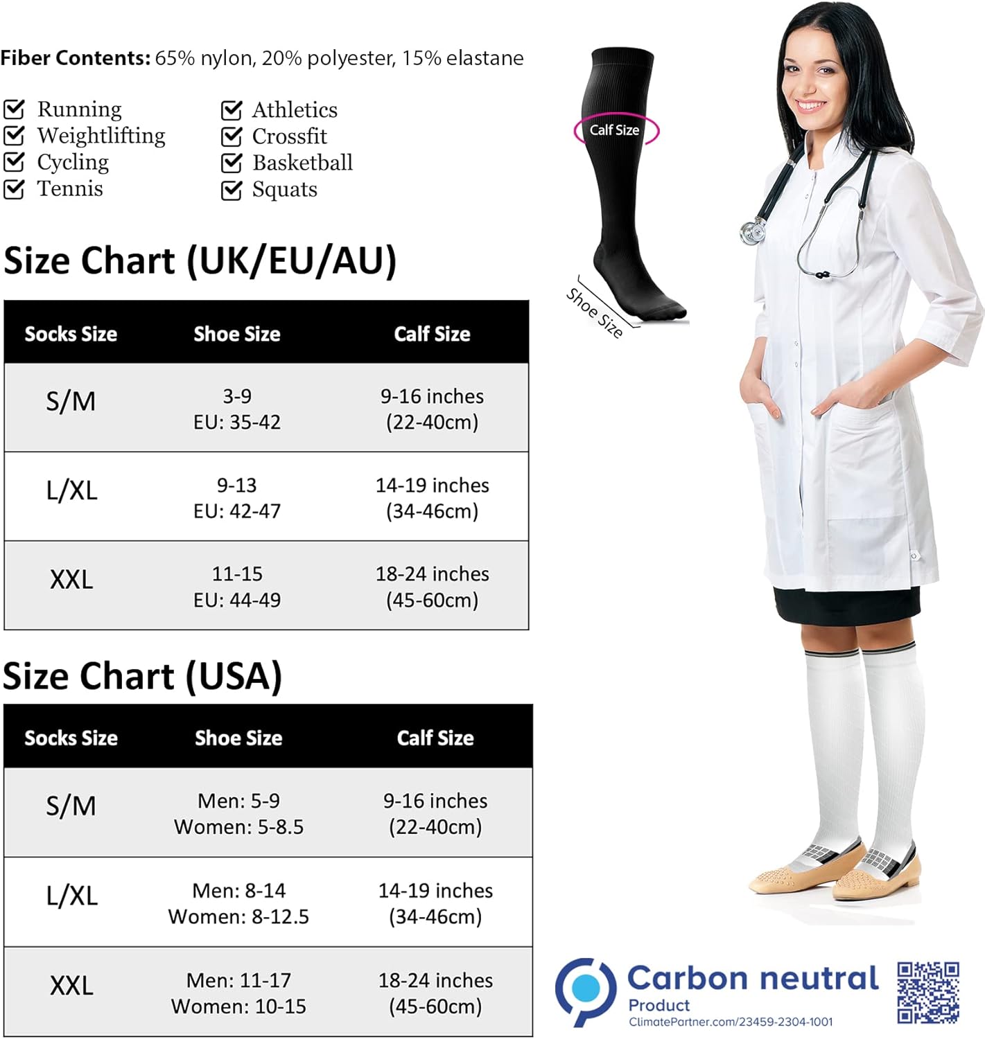 aZengear Compression Socks for Men, Women (20-30 mmHg) Anti DVT Calf Support Stockings, Flight Travel, Swollen Legs, Varicose Veins, Running, Sport, Nurses, Shin Splints, Pregnancy