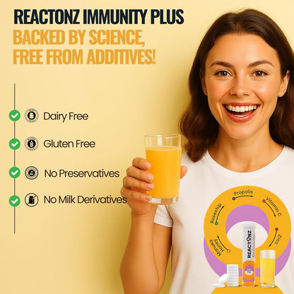 Immunity Plus – Immune Booster Supplement with Vitamin C, Zinc, Manuka Honey, Rosehip & Propolis – Natural Orange Flavour Fizzy Drink for Daily Immune Support (20 Effervescent Tablets)