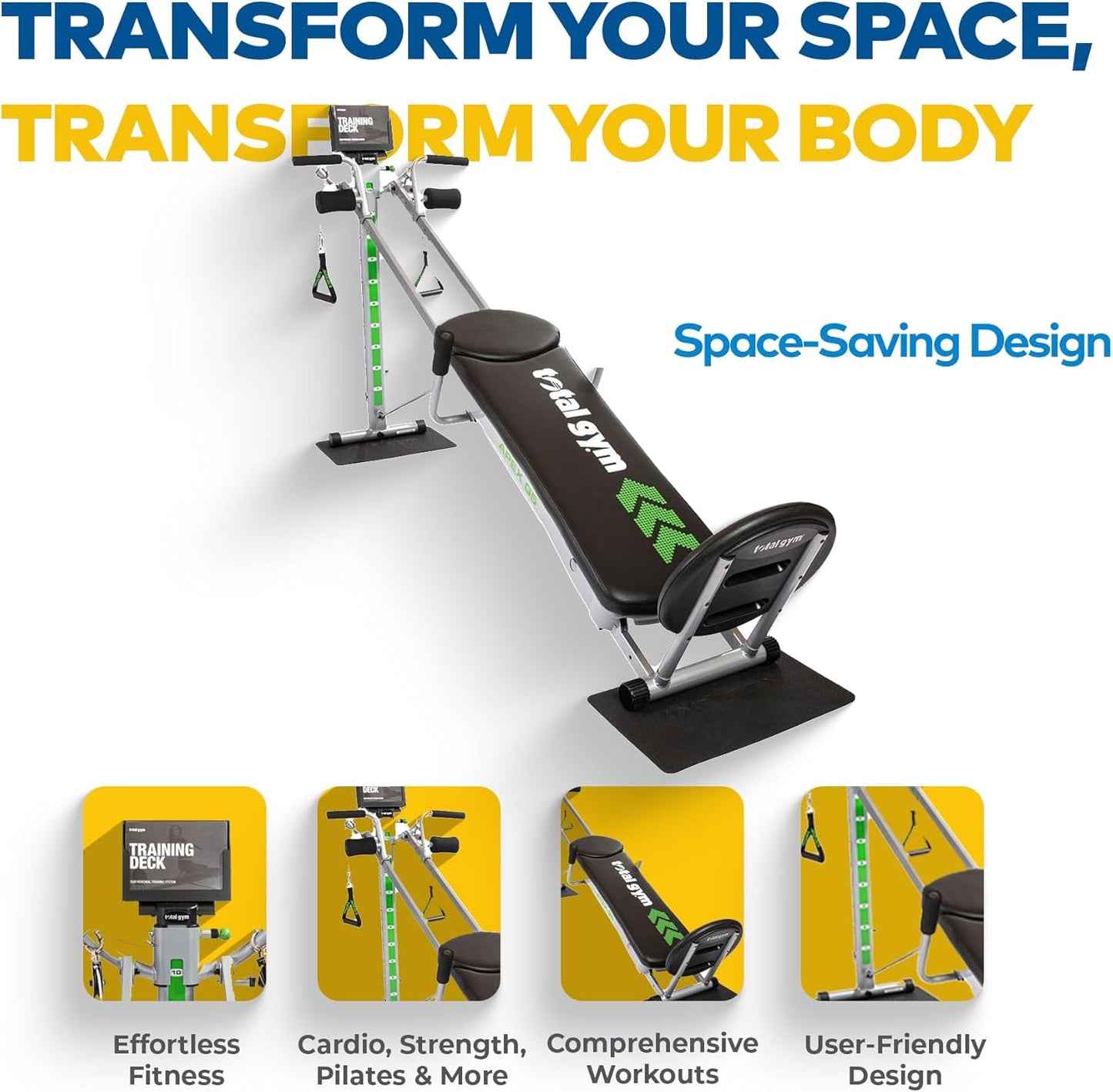 Total Gym APEX Versatile Indoor Home Workout Total Body Strength Training Fitness Equipment with 6, 8, or 10 Levels of Resistance and Attachments