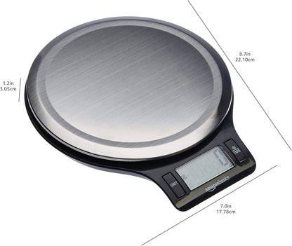 Amazon Basics Digital Kitchen Scale with LCD Display, Batteries Included, Weighs up to 4.9 kgs, Black and Stainless Steel