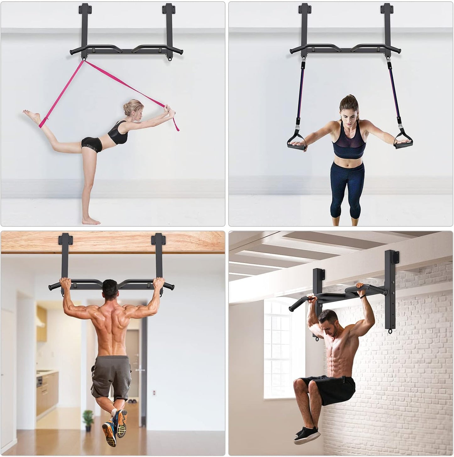 Kipika Multifunctional Joist Mounted Pull Up Bar, 4 Levels of Height Adjustment, Multi-Angle Grip, Chin Up Bar Joist Mount, Home Gym Workout Strength Training Equipment