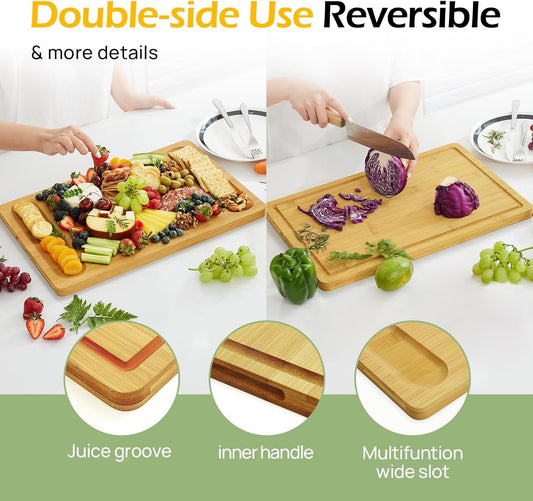 Keechee Kitchen Essentials Natural Bamboo Cutting Board XL With Durable, Knife-Friendly Surface & Deep Juice Groove â€“ Perfect For BBQ(Pre Oiled, Natural)
