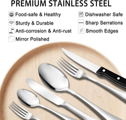 49-Piece Cutlery Set with Organizer, Stainless Steel Silverware Set Service for 8 with Steak Knives and Utensils