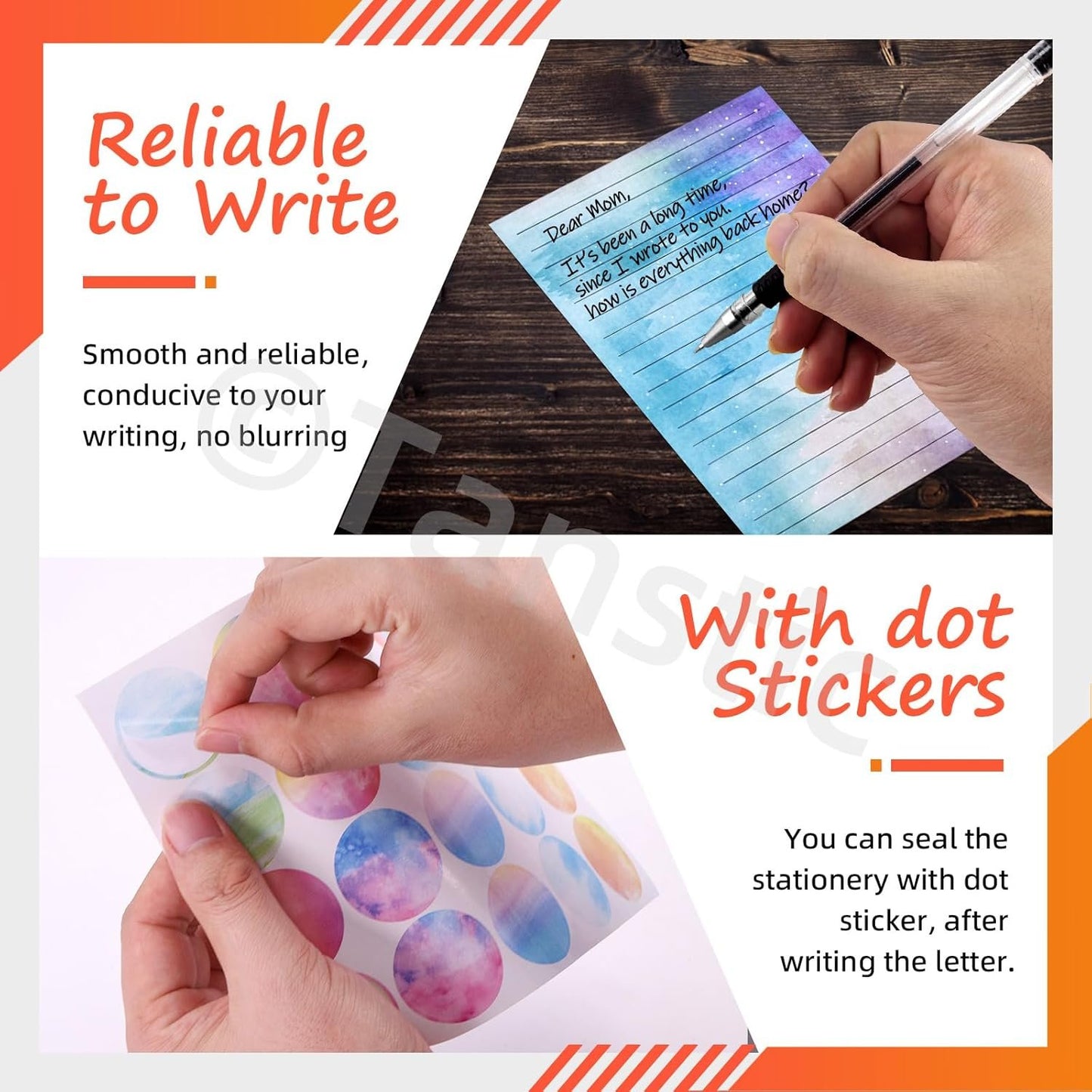 Tanstic 200Pcs(50 Sets) 5.5 x 8.25 Inch Stationery Paper Set Watercolor Stationary Paper and Envelopes Mini Stationery Paper with Round Dot Sticker for Invitations, Letters