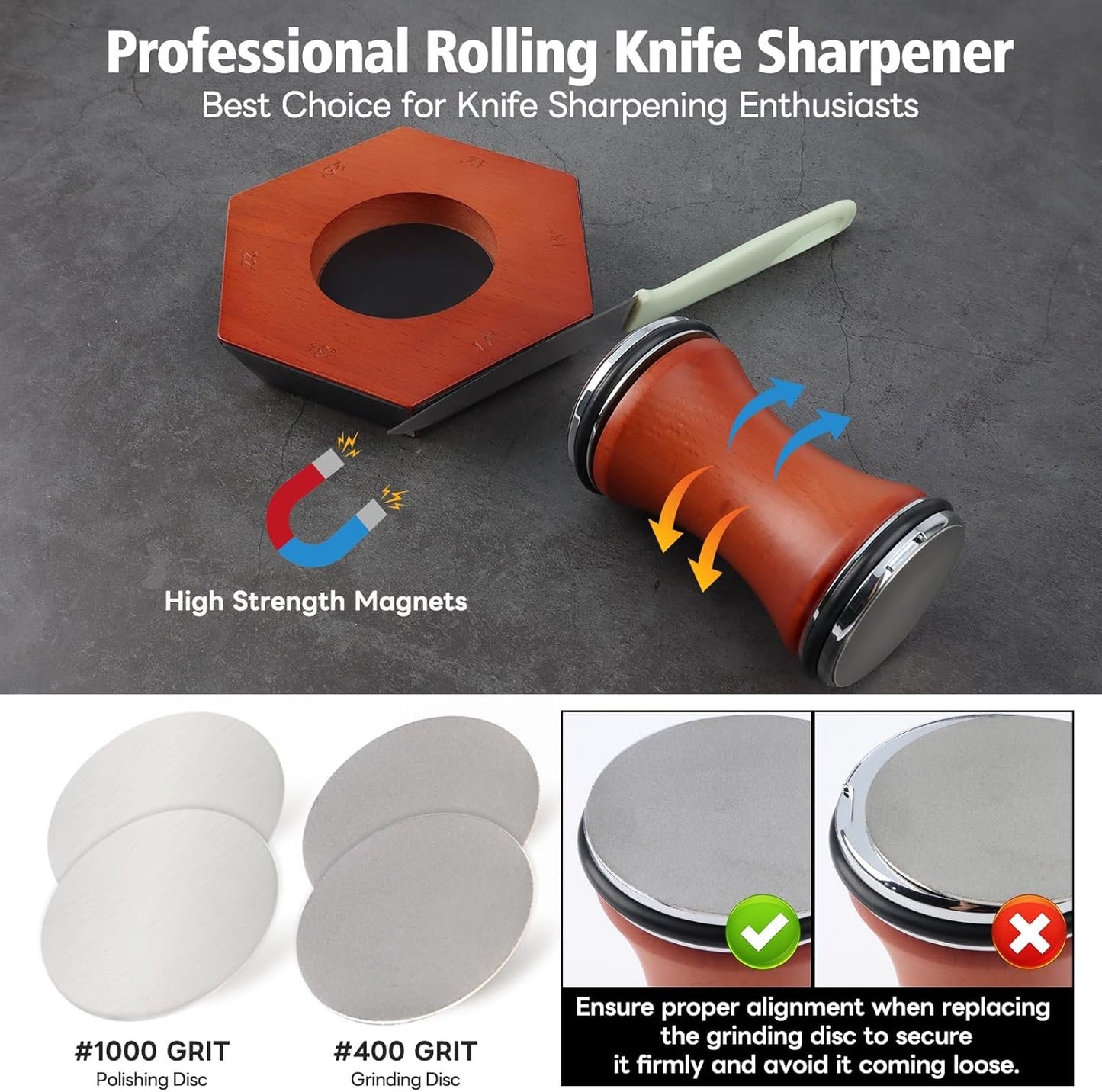 Top-spring Rolling Knife Sharpener Tool Kit - Multi-Angle Magnetic Roller Sharpeners for Kitchen Knives - Offers 12&15&17&19&22&25 Degree Knife Sharpening