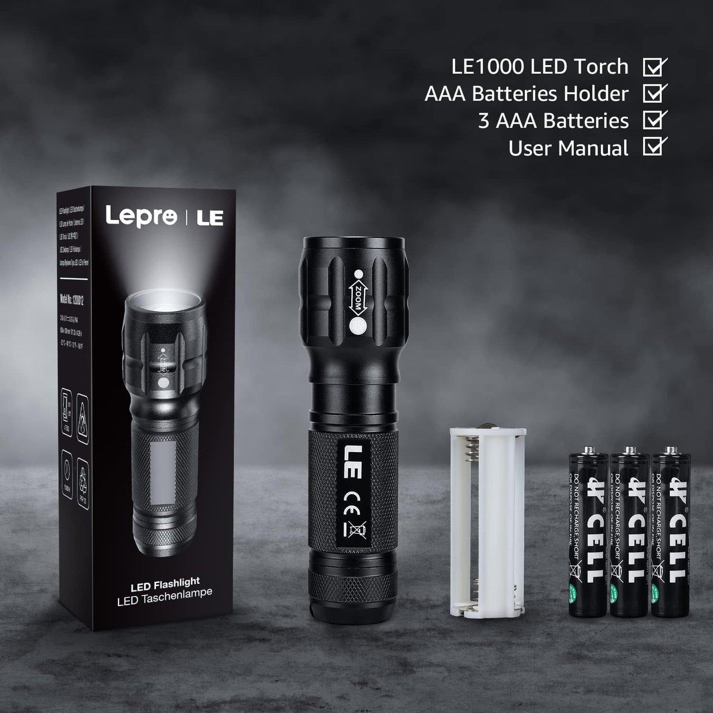 Lighting EVER LED Flashlight, Tactical Flashlight, High Lumens Flashlights, Brightest Flashlight Adjustable Mini Flashlight, Waterproof Small Flashlight, AAA Batteries Included Pocket Flashlight