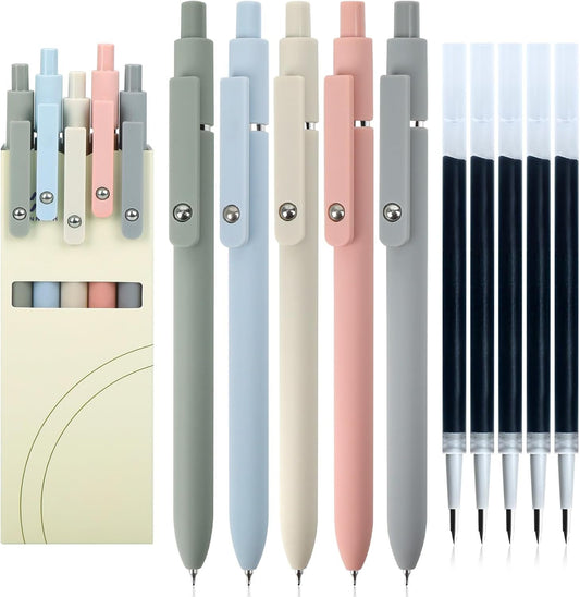 ZCOINS 5 Pcs 0.5mm Retractable Black Ink Gel Pens with Refills, Fine Point, Quick Dry, Smooth Writing, Japanese Rollerball Gel Pens for Journaling Nurse Office School Stationery Supplies Gifts