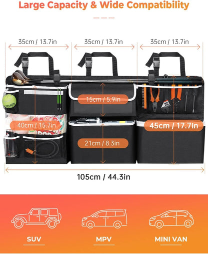 Oasser Car Storage Organizer New Version, Hanging Trunk Organizer with 10 Different Functional Storage Bags, Car Automotive Accessories Trunk Organizer for SUV Truck MPV VAN